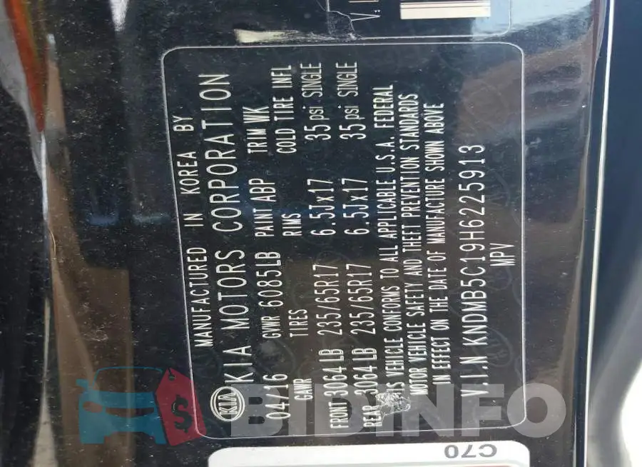 KNDMB5C19H6225913 Photo# 13