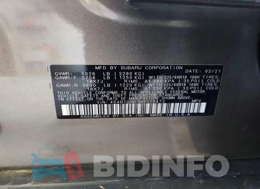 4S4BTGND1M3178472 Photo# 12