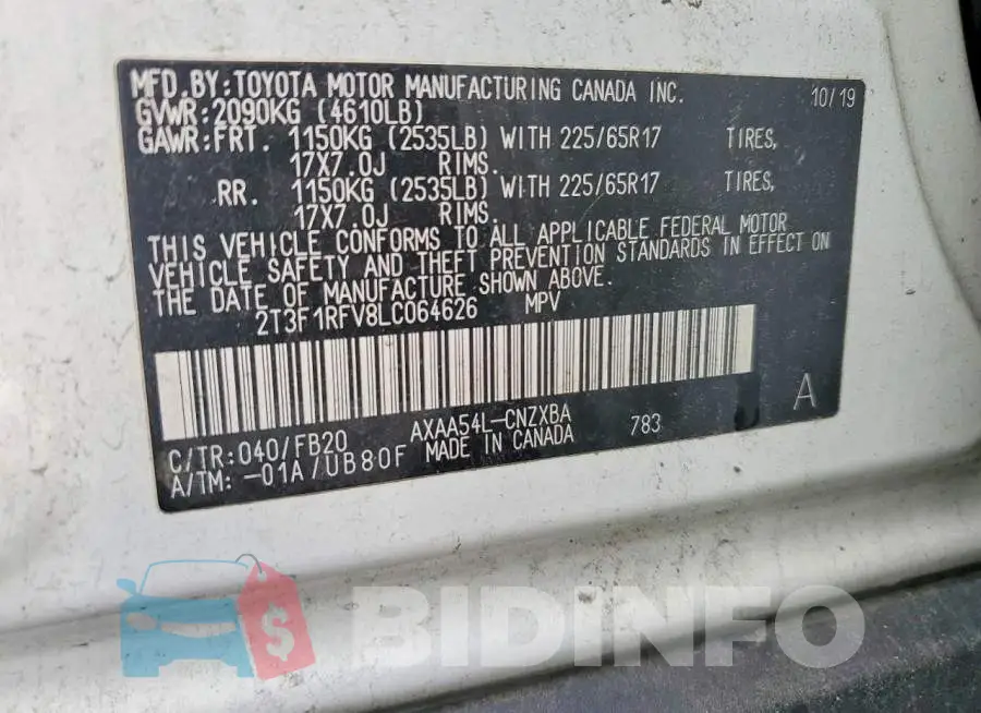 2T3F1RFV8LC064626 Photo# 13