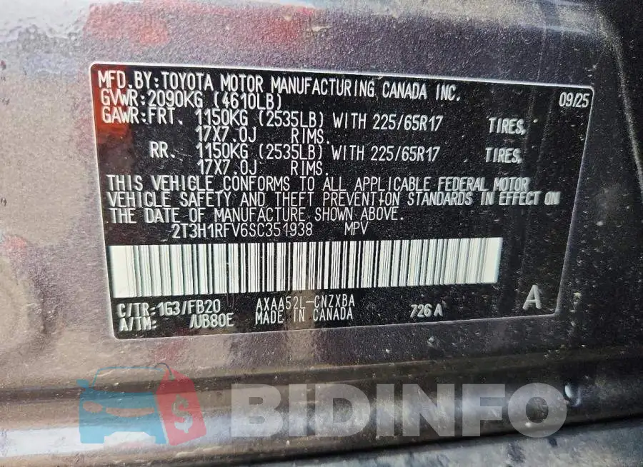 2T3H1RFV6SC351938 Photo# 13