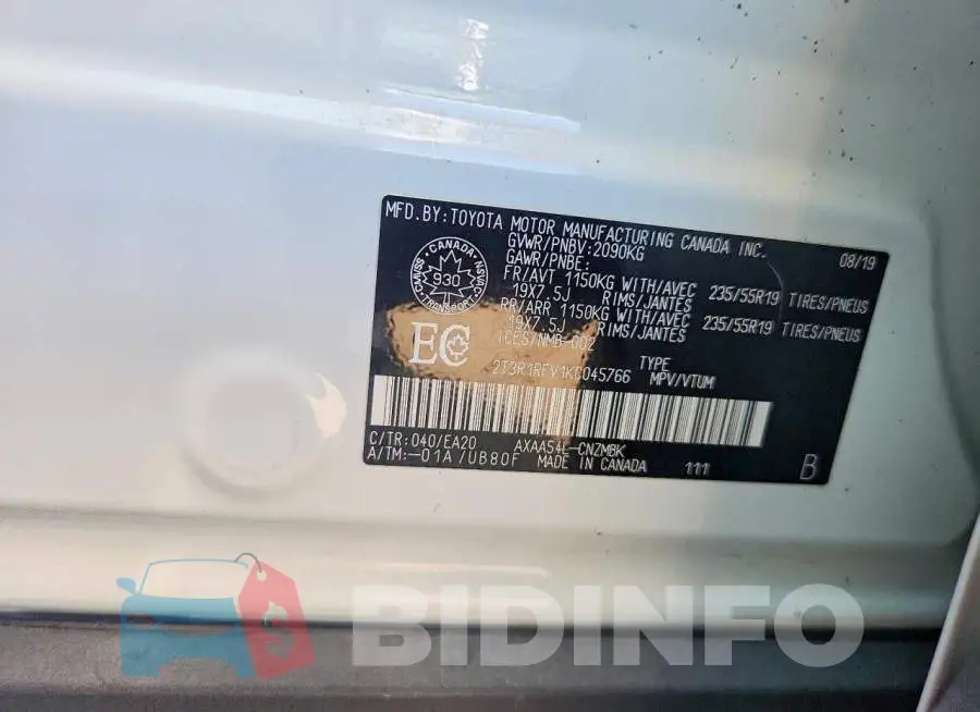2T3R1RFV1KC045766 Photo# 12