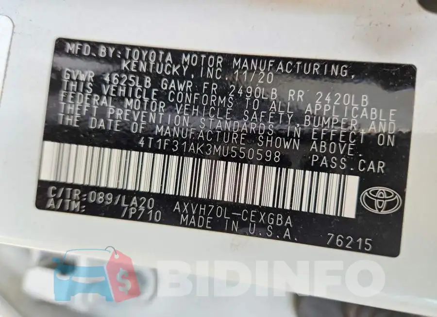4T1F31AK3MU550598 Photo# 12