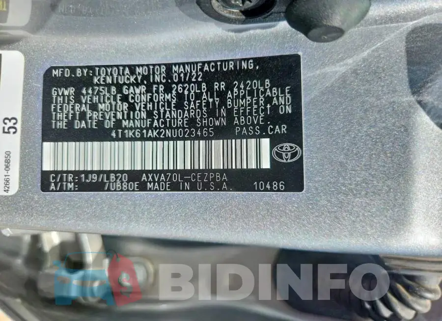 4T1K61AK2NU023465 Photo# 12
