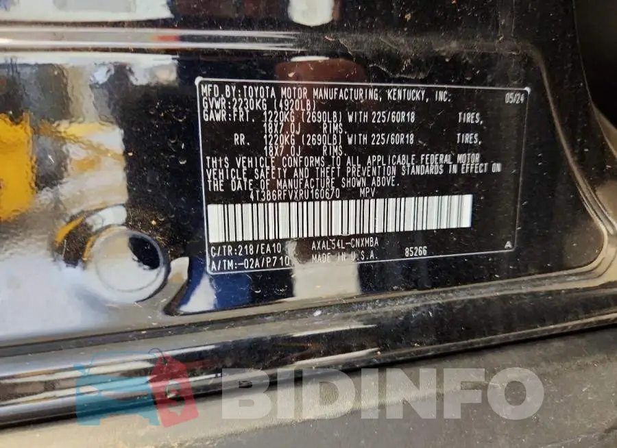 4T3B6RFVXRU160670 Photo# 13