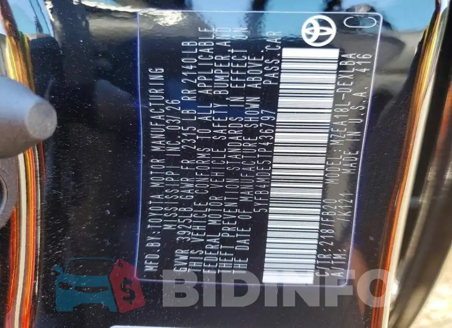 5YFB4MDE5TP436797 Photo# 12