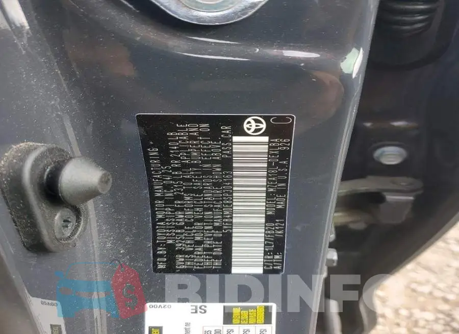5YFB4MDE8SP304163 Photo# 12