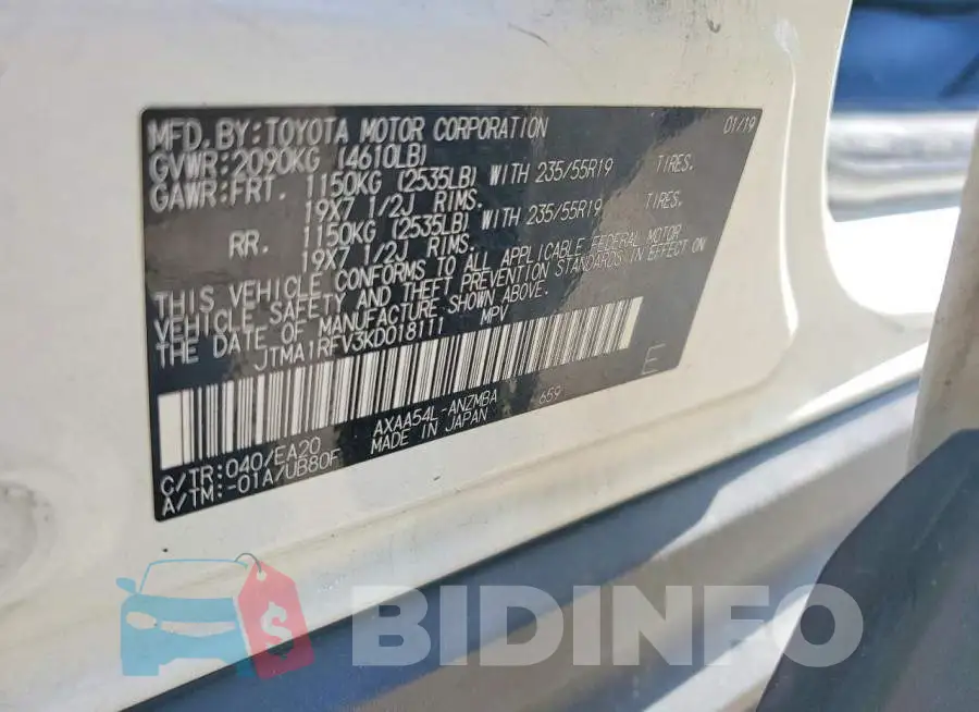JTMA1RFV3KD018111 Photo# 13