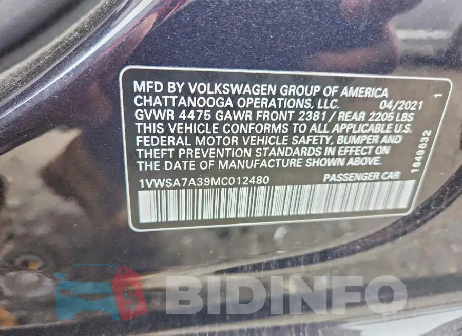 1VWSA7A39MC012480 Photo# 12