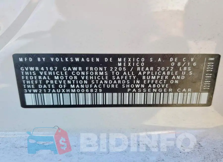3VW217AUXHM006829 Photo# 13