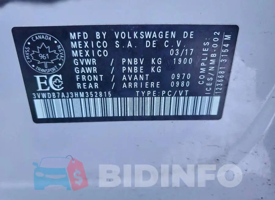 3VWDB7AJ3HM352815 Photo# 13