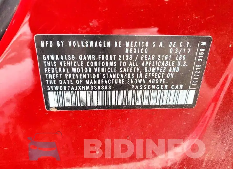 3VWDB7AJXHM339883 Photo# 12