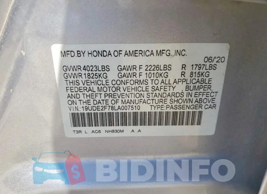 19UDE2F78LA007510 Photo# 12