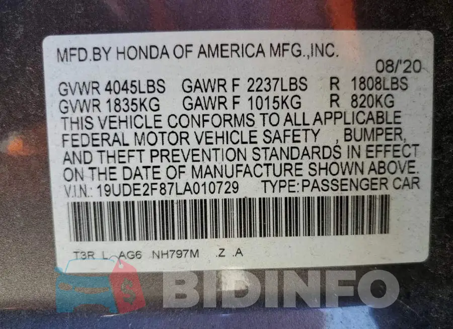 19UDE2F87LA010729 Photo# 12