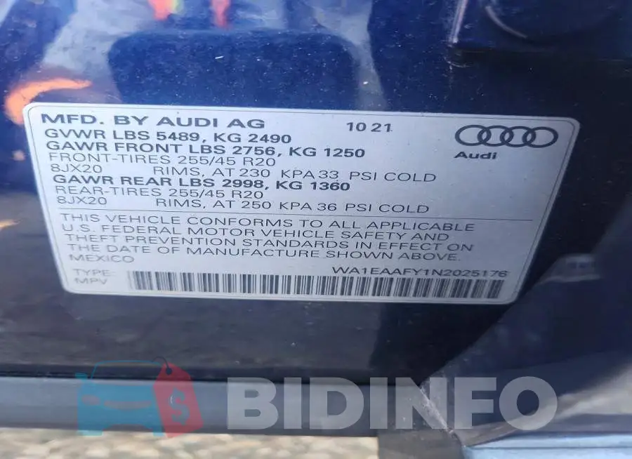 WA1EAAFY1N2025176 Photo# 13