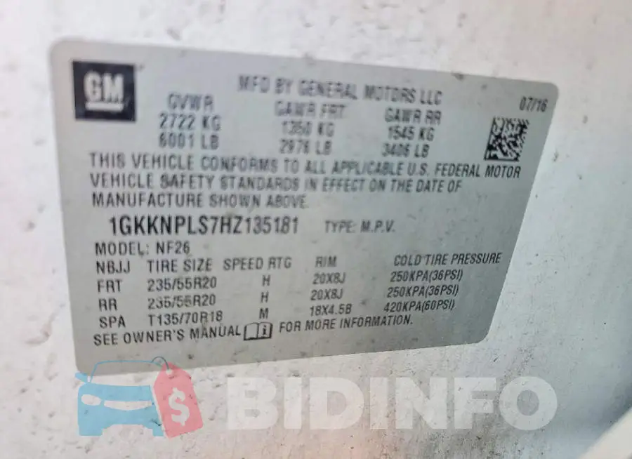 1GKKNPLS7HZ135181 Photo# 13