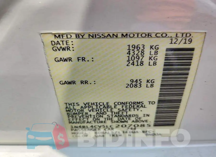 1N4BL4CV5LC207085 Photo# 12