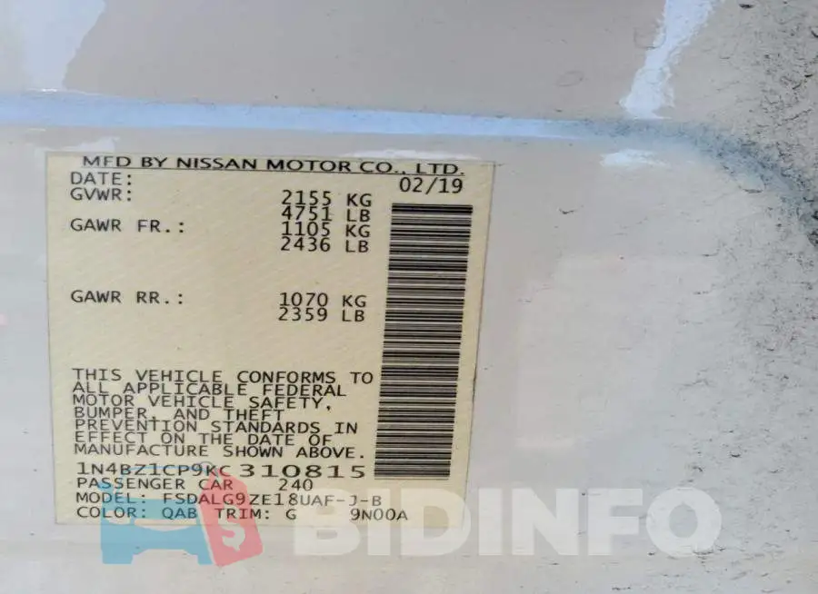 1N4BZ1CP9KC310815 Photo# 13