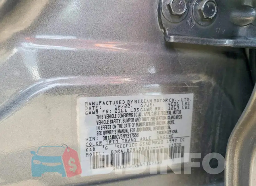 3N1AB8CV6NY317558 Photo# 12