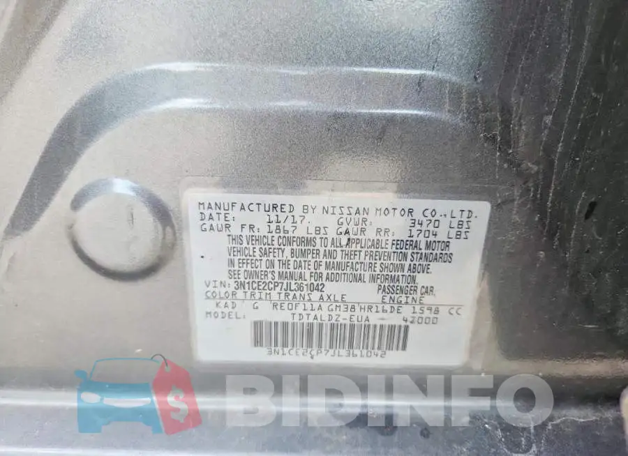 3N1CE2CP7JL361042 Photo# 12