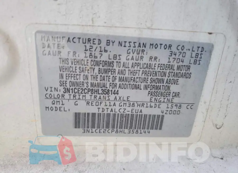 3N1CE2CP8HL358144 Photo# 13