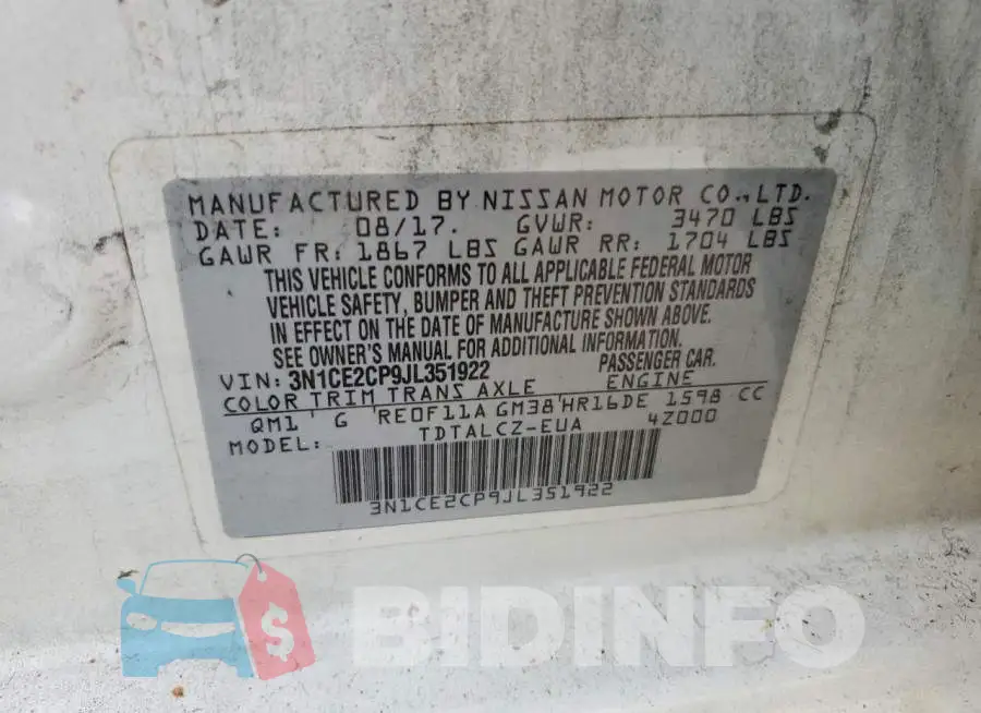 3N1CE2CP9JL351922 Photo# 12