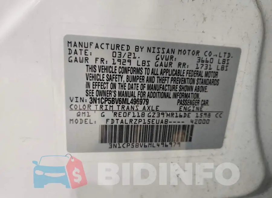 3N1CP5BV6ML496979 Photo# 12