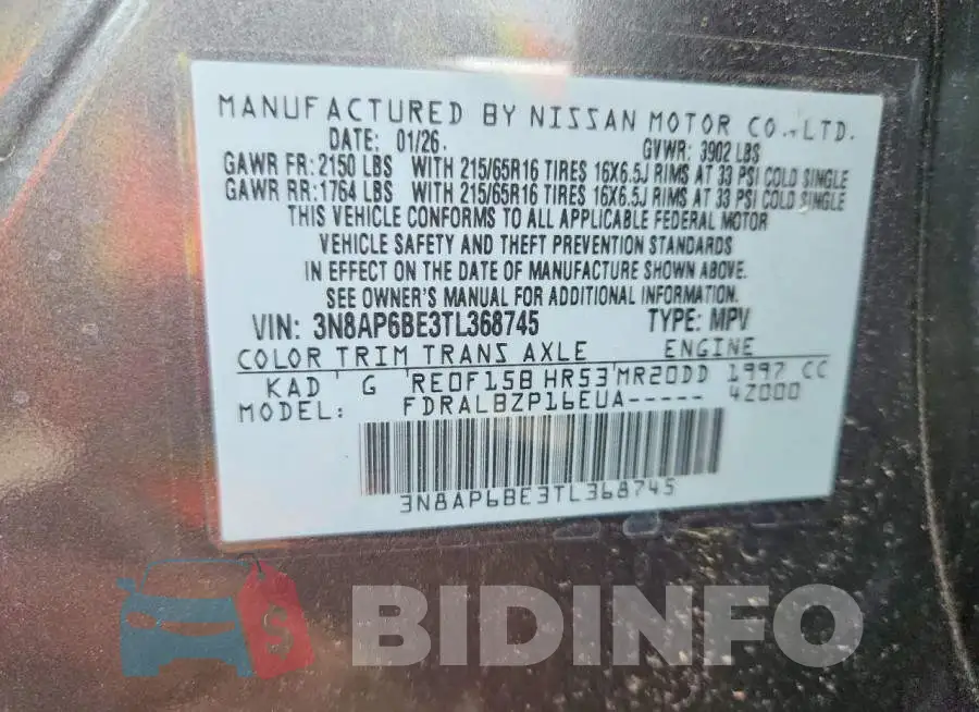 3N8AP6BE3TL368745 Photo# 14