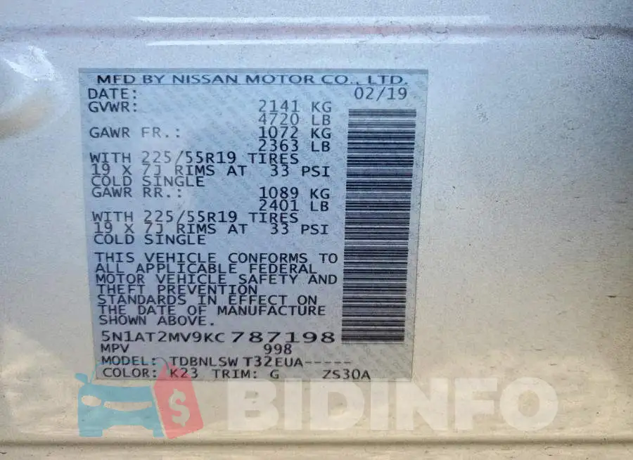 5N1AT2MV9KC787198 Photo# 13