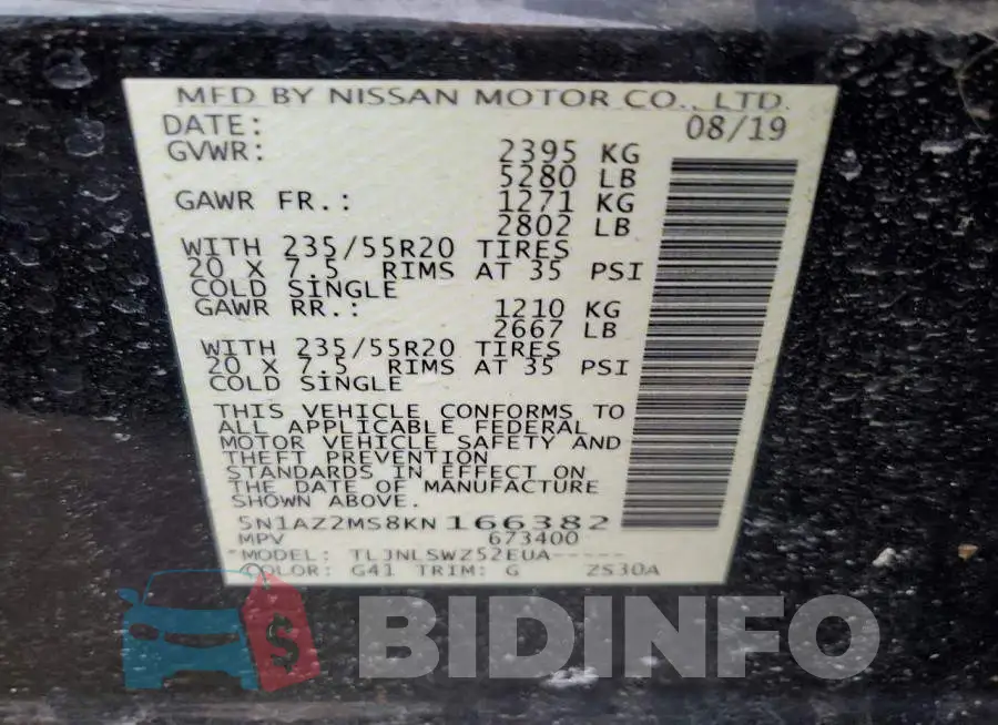 5N1AZ2MS8KN166382 Photo# 13