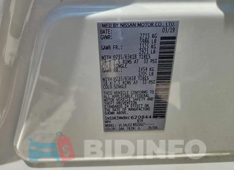 5N1DR2MN8KC620844 Photo# 13