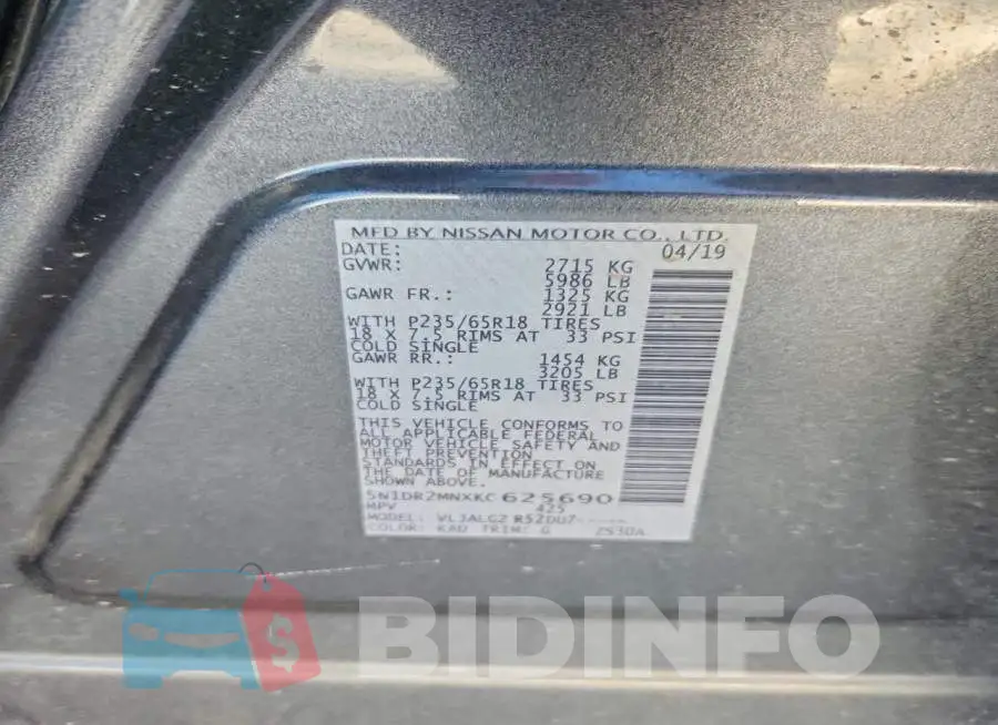 5N1DR2MNXKC625690 Photo# 12