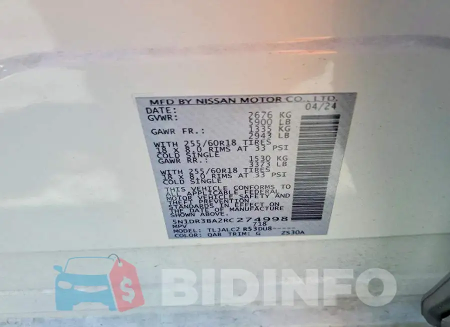 5N1DR3BA2RC274998 Photo# 12
