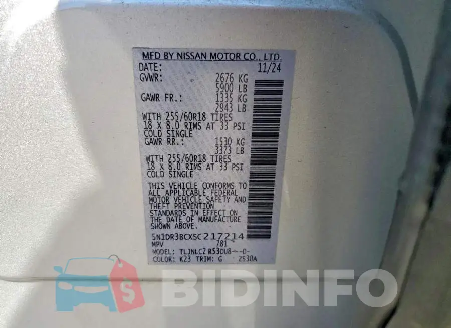 5N1DR3BCXSC217214 Photo# 13