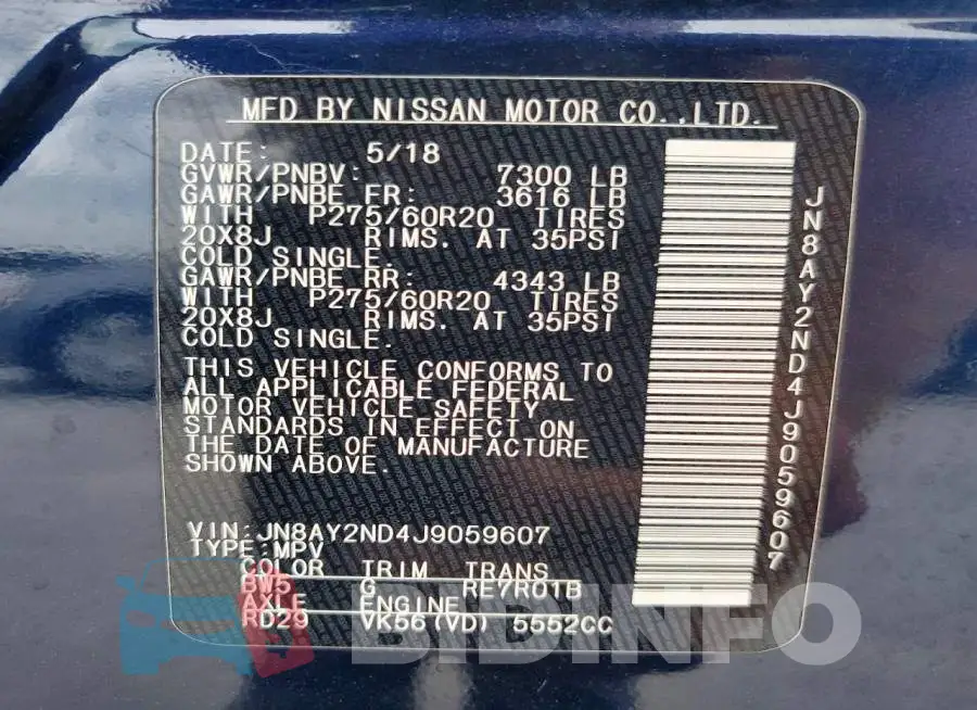 JN8AY2ND4J9059607 Photo# 13