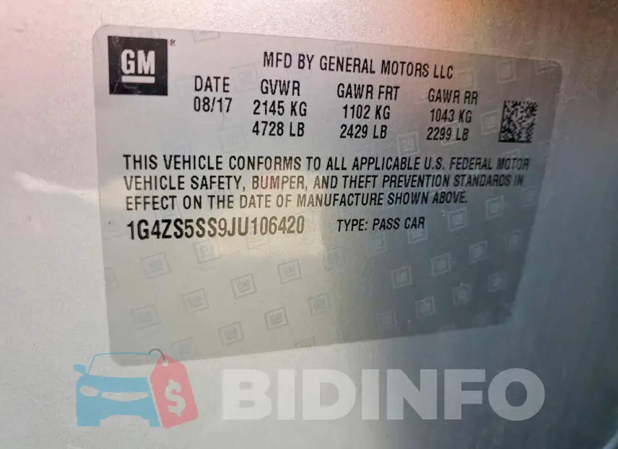 1G4ZS5SS9JU106420 Photo# 13