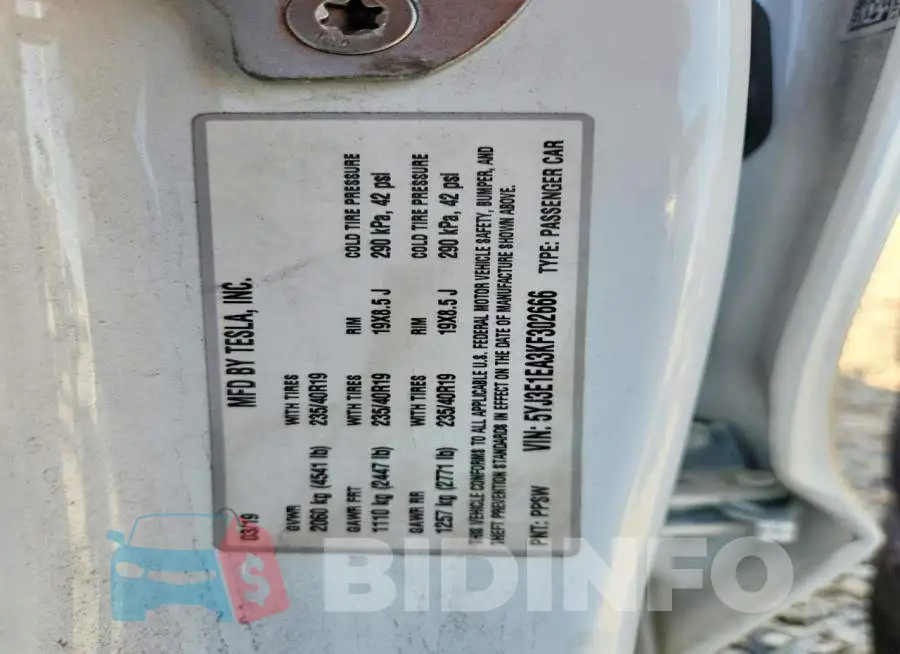 5YJ3E1EA3KF302666 Photo# 12