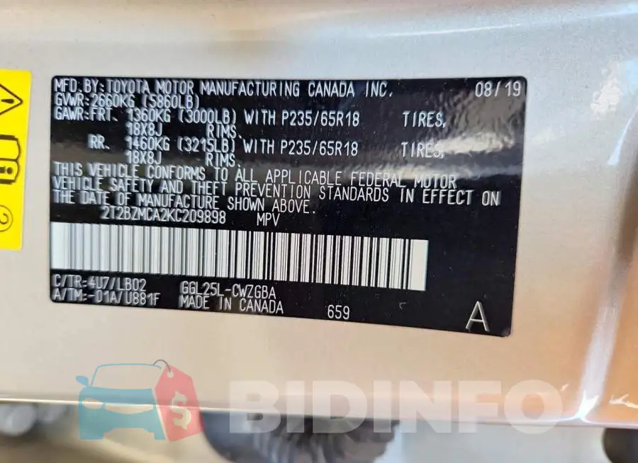 2T2BZMCA2KC209898 Photo# 13