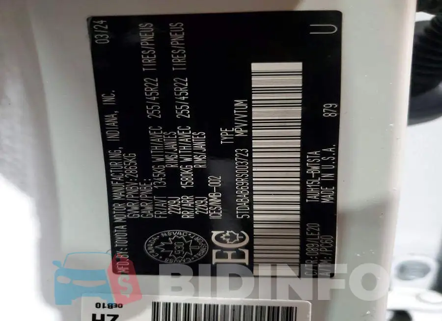 5TDABAB69RS003723 Photo# 13