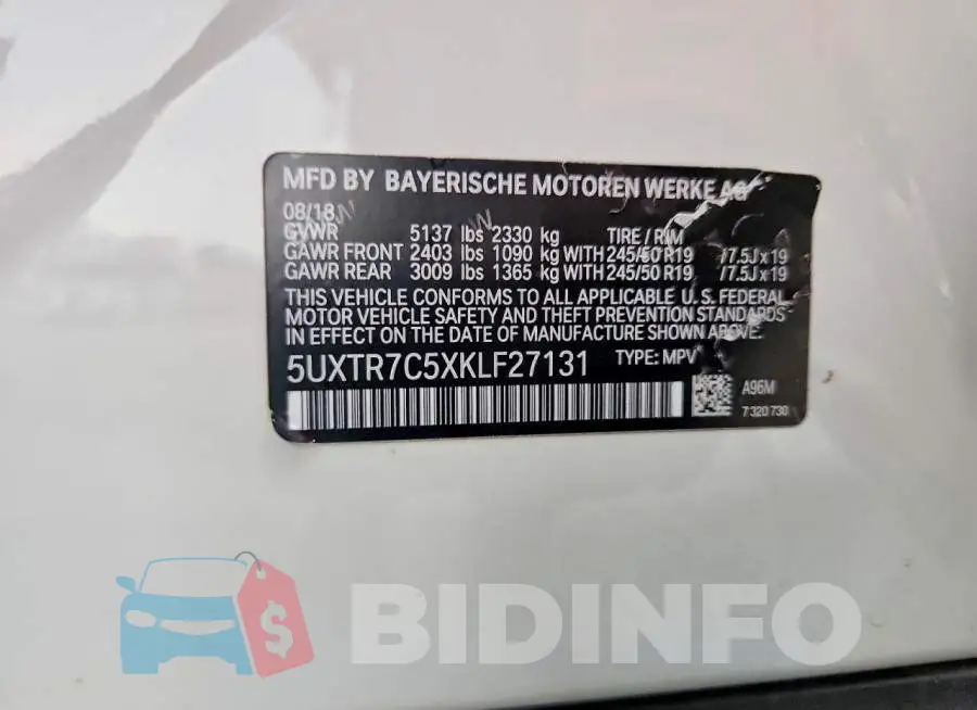 5UXTR7C5XKLF27131 Photo# 13