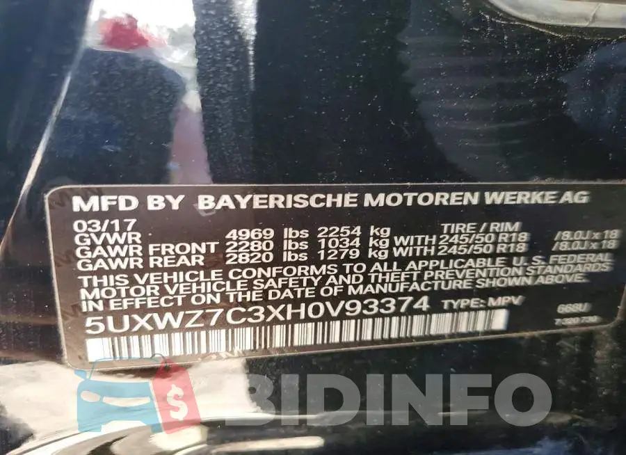 5UXWZ7C3XH0V93374 Photo# 12
