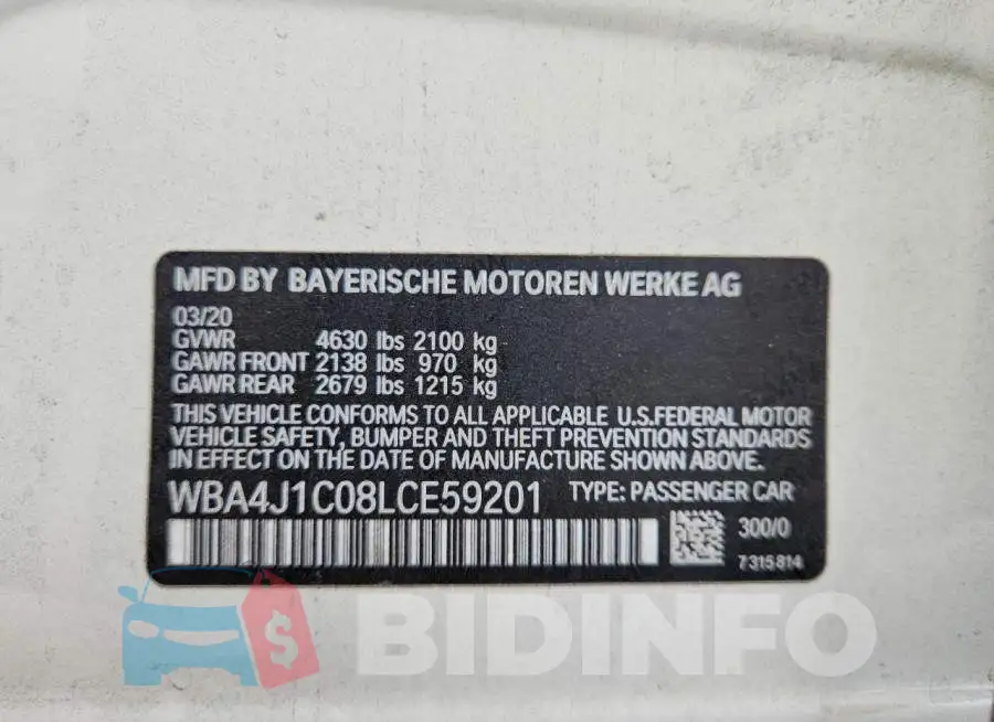 WBA4J1C08LCE59201 Photo# 12