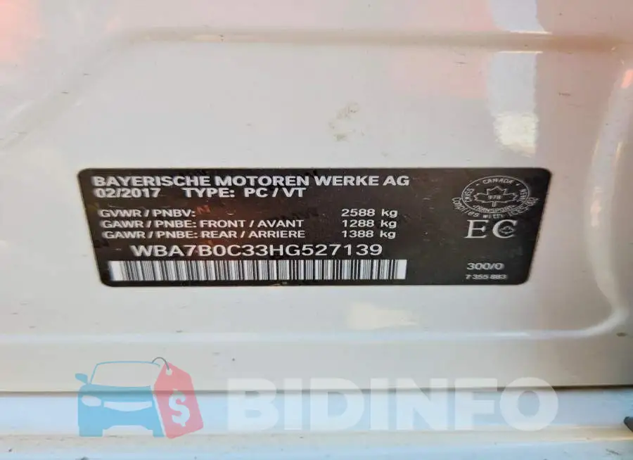 WBA7B0C33HG527139 Photo# 12