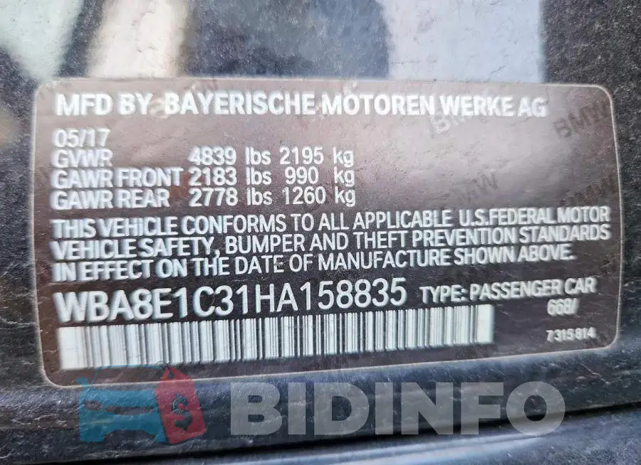 WBA8E1C31HA158835 Photo# 12