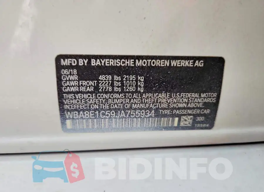 WBA8E1C59JA755934 Photo# 12