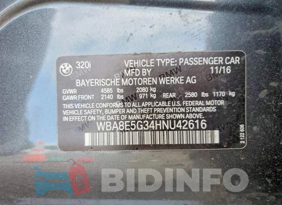 WBA8E5G34HNU42616 Photo# 12