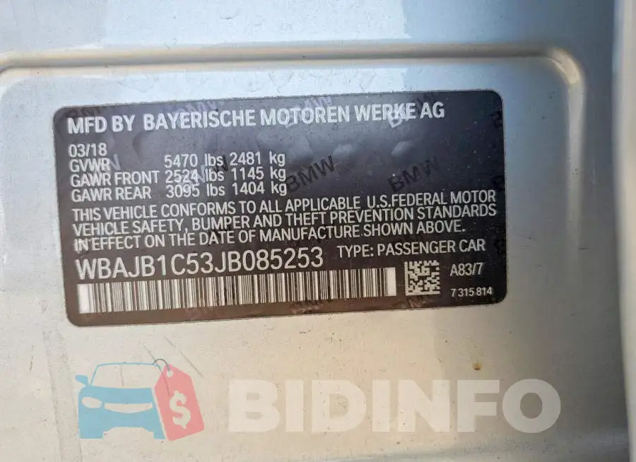 WBAJB1C53JB085253 Photo# 12