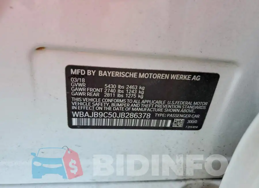 WBAJB9C50JB286378 Photo# 12