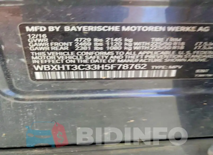 WBXHT3C33H5F78762 Photo# 13