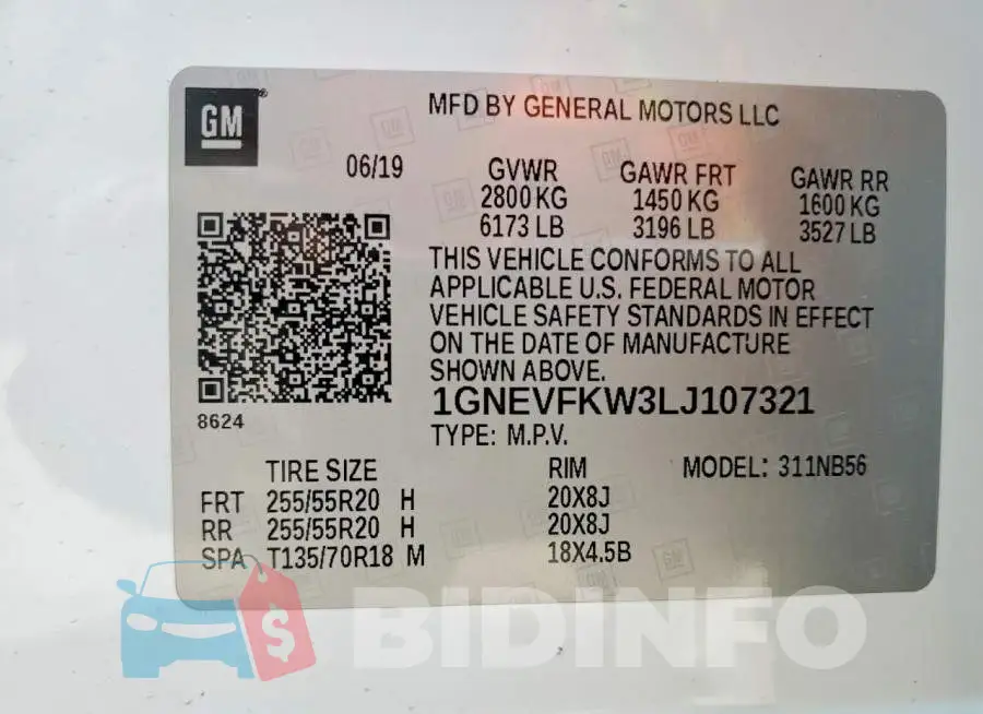 1GNEVFKW3LJ107321 Photo# 14