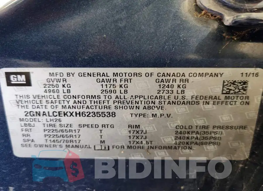 2GNALCEKXH6235538 Photo# 13